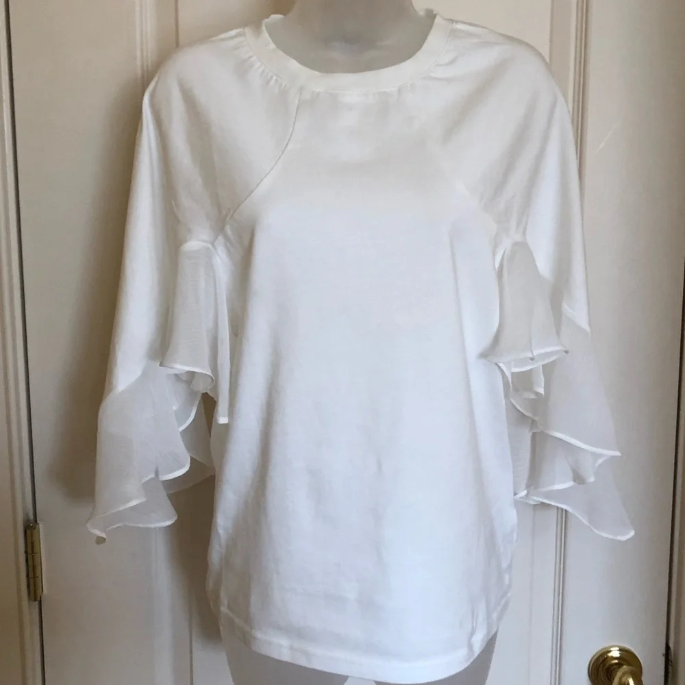 caara White Top Angel Flutter Sleeve Top Blouse 100% Cotton - Picture 12 of 13